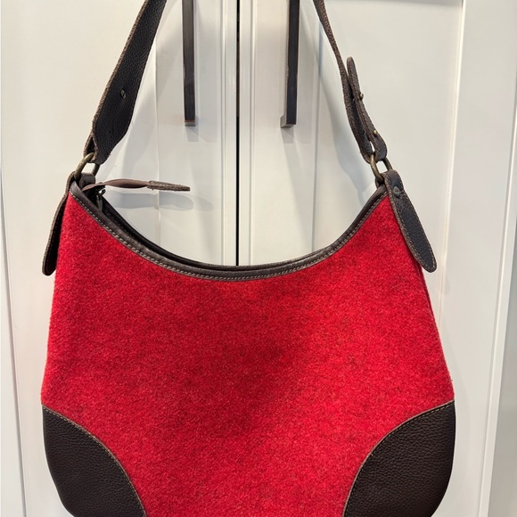 Frette Wool Shoulder Tote Bag Red Rare Excellent Shape - Picture 1 of 11